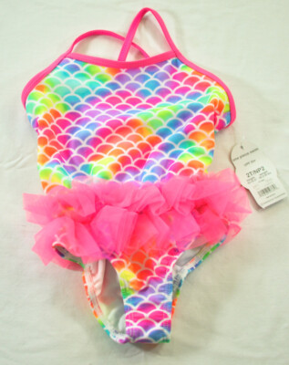 girl's wonder nation one piece swimsuit size 2T pink tutu mermaid UPF 50+ 30 lbs