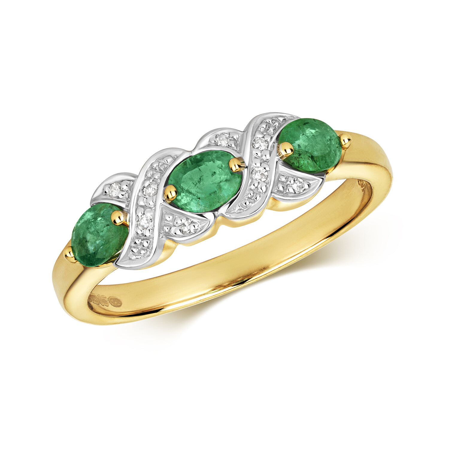 Bague émeraude et diamants en or jaune 9k pour femme élégante