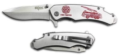 SILVER FIRE FIGHTER 8 INCH POCKET KNIFE folding stainless steel FIRETRUCK #545