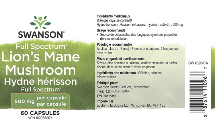 Lion's Mane Mushroom 500mg 60 Caps For Brain and Nervous System Health Lion Mane