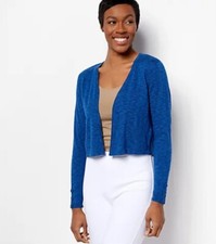 Joan Rivers Cotton Blend Slub Cardigan Blue Medium A495915
