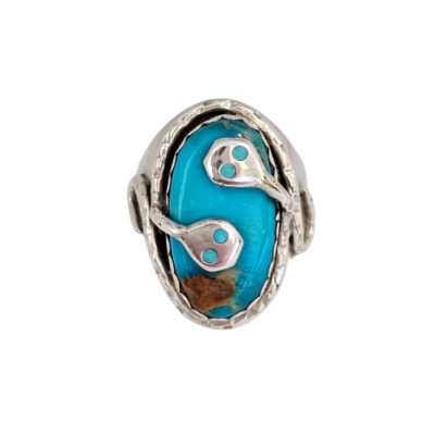Zuni Effie Calavaza Large Snake Ring Turquoise Sterling Silver 