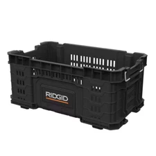 22 In. Tool Accessory Box Black Durable High Impact Storage Crate Stackable Tote