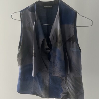 Emporio Armani Italian Silk sleeveless blouse with tie Neck