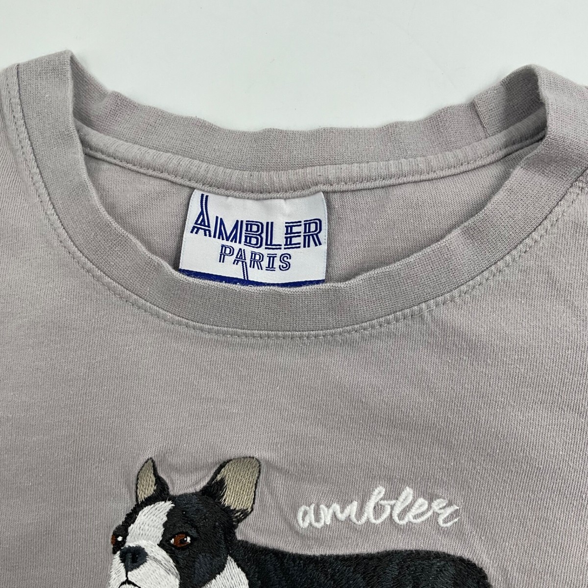 【AMBLER】 I LOVE Raglan Embroidered T-Shirt Ambler Paris T Shirt - Boston Terrier Dog Mom Embroidered