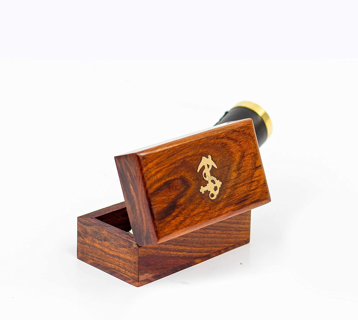 Vintage 6" inch Handheld Brass Telescope with Wooden Box - Pirate Navigation.