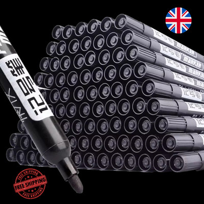 10 Stück schwarze Permanent Marker Stifte große Keilspitze Kunst Büro UK