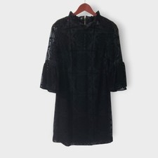 Calvin Klein Black Lace Velvet Burnout Bell Sleeve Dress Sz 8 Whimsigoth Event