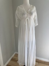 Vtg 50s White Nylon Sheer Chiffon Lace Wedding Peignoir Robe xs