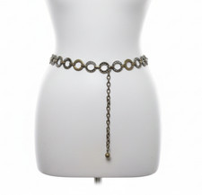 Gold Chain Belt Rhinestone Circle Link Statement Dark Glam Punk Rock Size L/XL