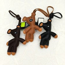 Bear 3D Heart Bag Charm Keychain Pendant Lanyard Leather Fashion Accessories -