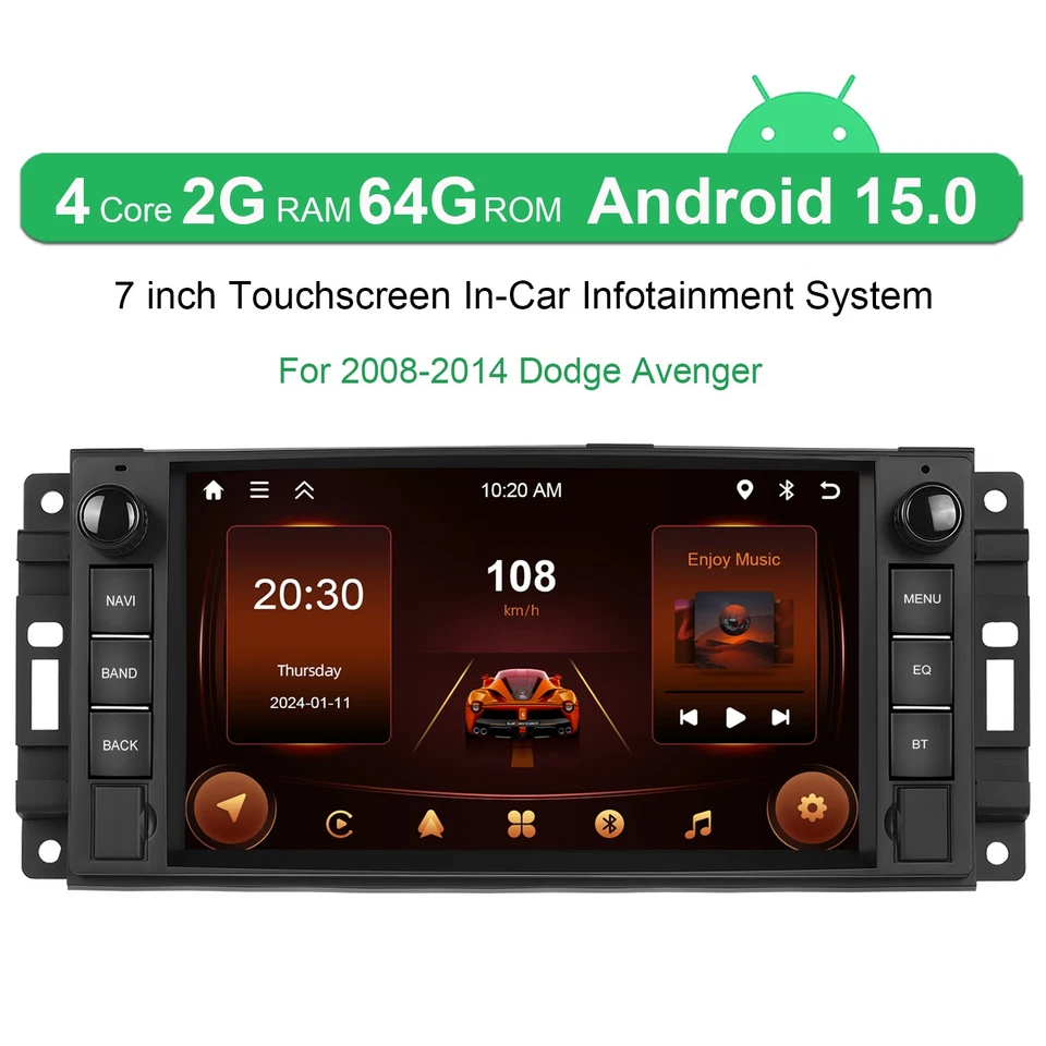 For 2008-2014 Dodge Avenger 7" Android 15 Car Stereo Radio GPS Navi WIFI Carplay - Image 2 of 4