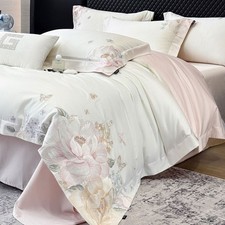 Bedding Set 4 pcs 100S Cotton Embroidered Duvet Cover Bed Sheet 2 Pillowcases