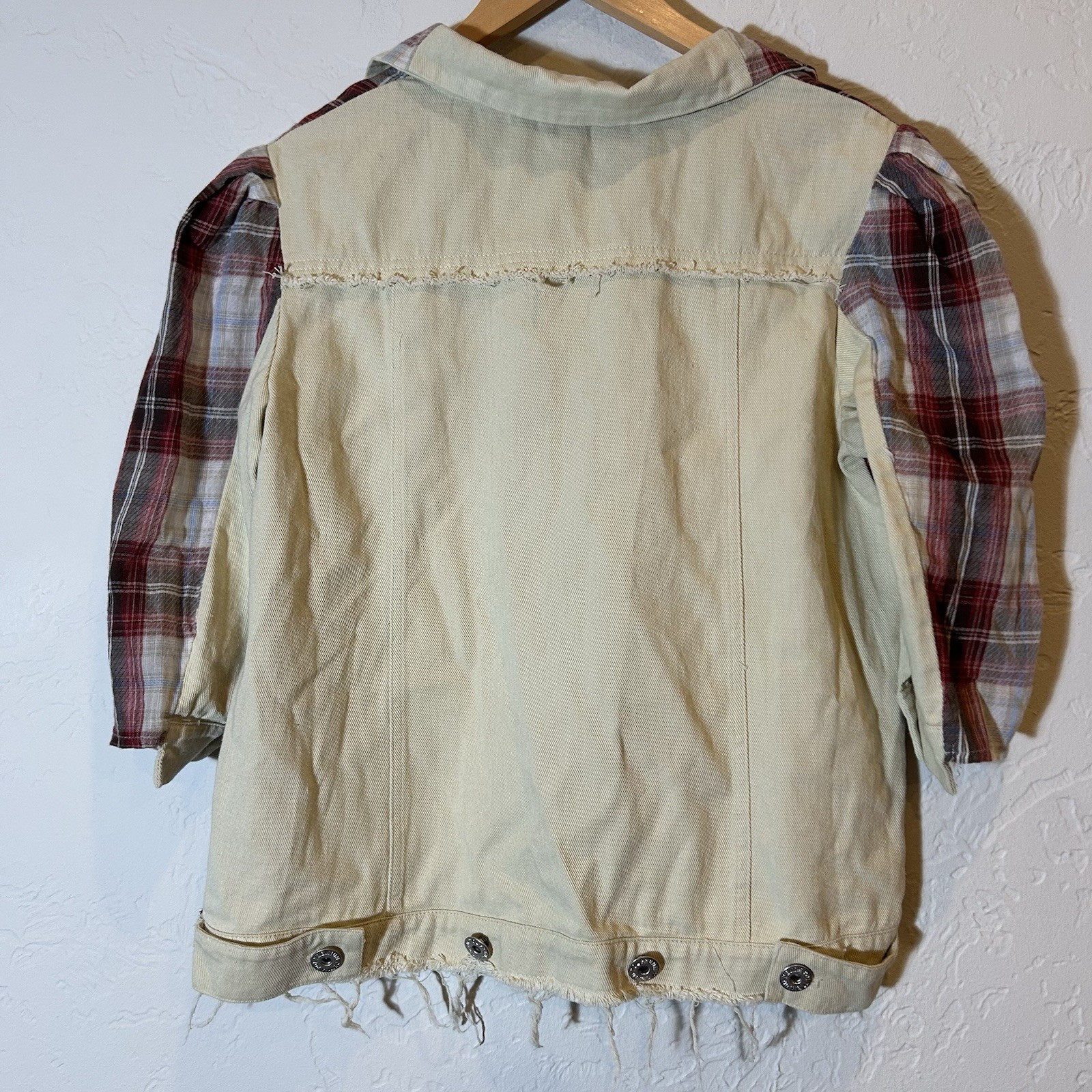 POL Plaid Patchwork Jacket Raw Hem Distressed Cot… - image 2