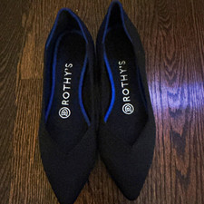 Rothy  s Women  s Black Knit Pointed Toe Slip On Flats Shoes Ballet Blue Trim 6.5