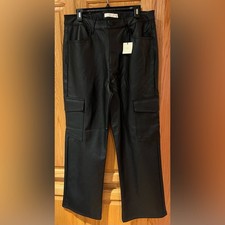tgla Juniors Straight Leg Cargo 90's Black Faux Leather Pants Size 17/18 NEW
