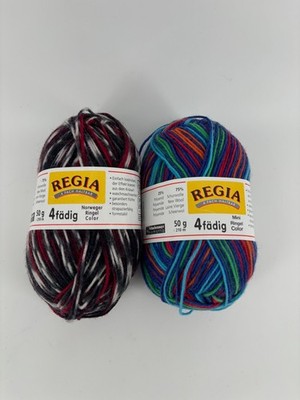 Regia 4-Fadig Sock Yarn Lot 2 Skeins 100g Self Striping Wool Blend Germany