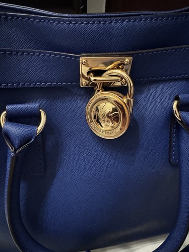 Michael Kors Blue Hamilton Womens Leather Double Handled Satchel Handbag - Picture 2 of 5