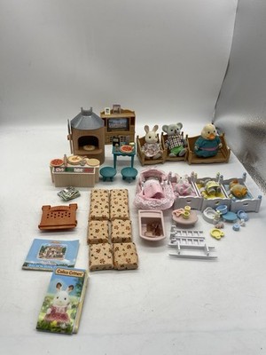 Calico Critters Rabbit Cat Figures Lot Sylvanian Kitchen Bed Rugs Furniture