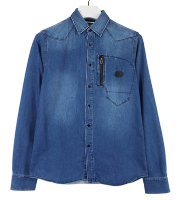 G-STAR Bikerhemd Hemd Herren SMALL Blau Verblasster Denim Spread Button Up - Bild 1 von 4