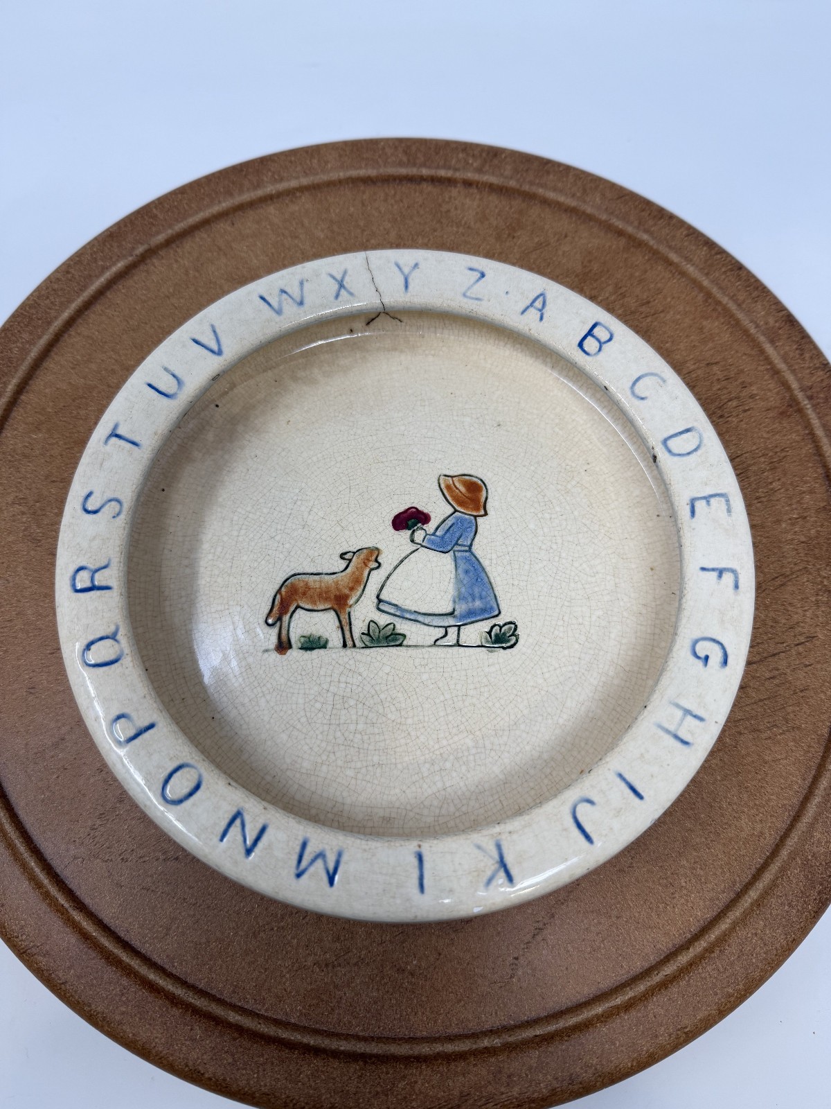 Dish, Nursery Decor - Little Girl With Dog - 7" Round