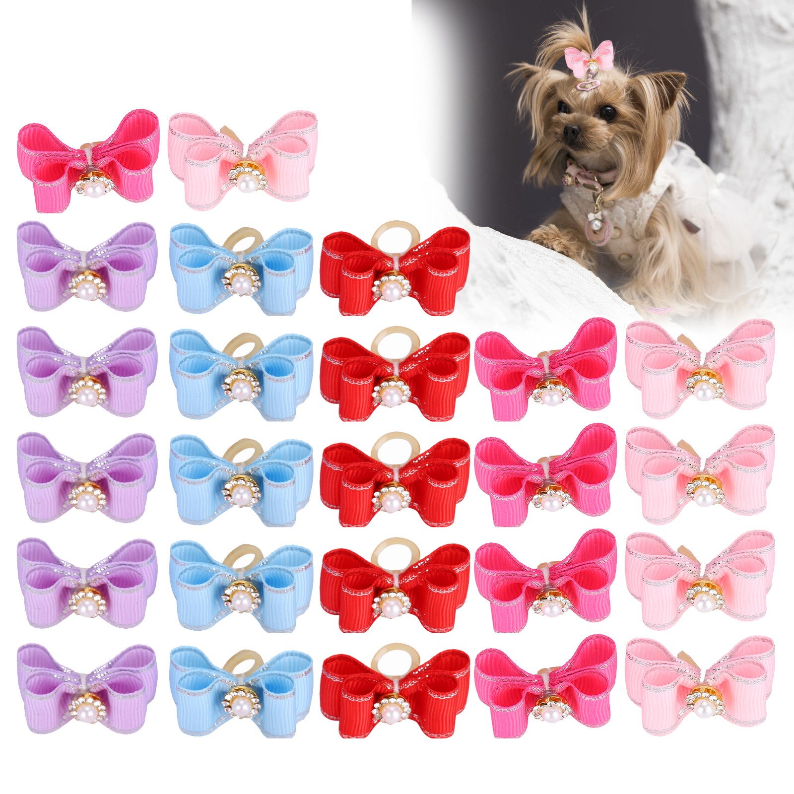 25Pcs/lot Cute Pet Dog Bow Grooming Bows Loverly Bowknot With Rubber Bands Pet H
