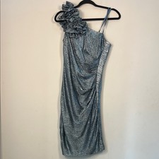 Hailey Adrianna Papell Women's One Shoulder Metallic Blue Elegant Mini Dress