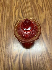 Vintage Jeanette Glass Amberina Footed Harvest Grapes Candy Dish With Lid