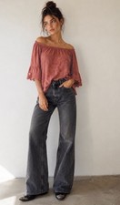 We The Free People Tinsley Baggy Gray Utility Cargo Wide Leg Jeans 26 High Rise