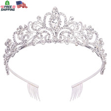 Didder Silver Crystal Tiara Crown Headband Princess Elegant Crown with Combs for