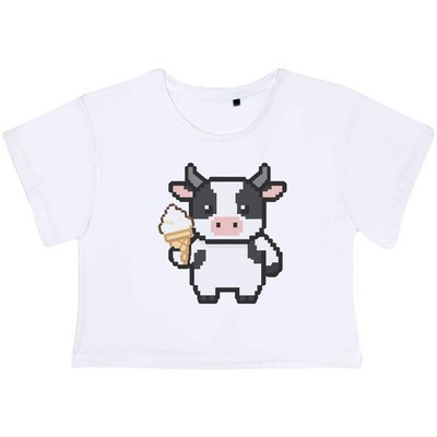 'Pixel Cow' Adult Cotton Crop Top (CO059463)