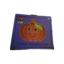 Vintage Halloween Anthropomorphic Pumpkin Cermaic Dish With Box