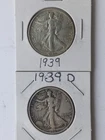 1939 P & D Walking Liberty Half Dollars, 90% **SILVER** 50c -- $1.00 Face Value