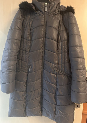 ORSAY Steppmantel Damen 38 Grau Acryl-Mischung Fellbesatz Kapuze Lang