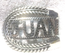 Silver Shiny JUAN Name In Horseshoe Hand Made Buckle Rope Edge Great Vintage