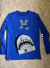 HURLEY ~ Boys T Shirt and winter hat ~ Size L Large ~ Shark Blue
