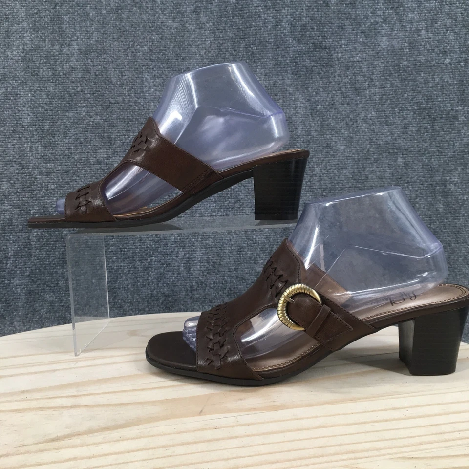 Sandalias Life Stride para mujer 9 M tacón bloque deslizables cuero sintético marrón Foto 2 de 4