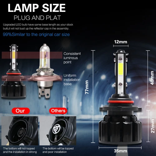 4-Side 9005 9006 LED Headlight Fog Light Kit 6000K High Low Beam Bulbs White - Picture 10 of 13