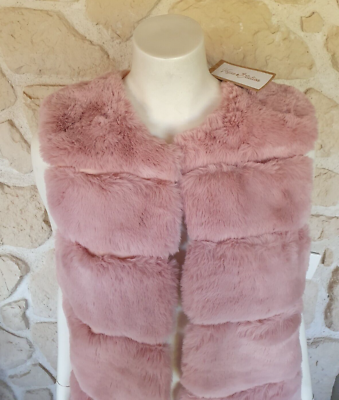 Gilet Long Sans Manches Fausse Fourrure Rose Femme - Taille Unique (neuf, Sans étiquettes)
