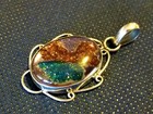 NEW STERLING SILVER 925 DICHROIC ART GLASS RUST BLUE PURPLE GLITTER PENDANT-1.6" — photo 3