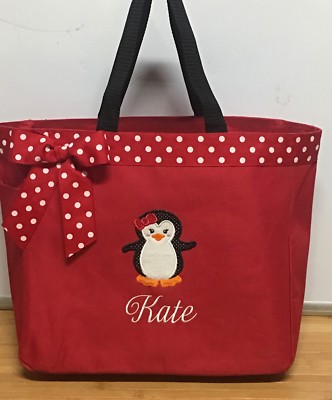 Personalized Baby Girl Diaper Bag Tote Monogrammed Penguin