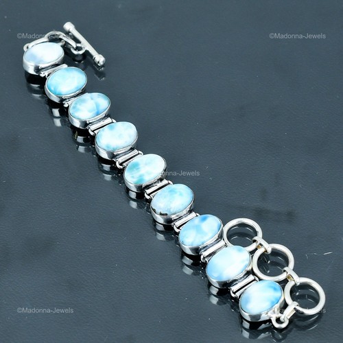 Memorial Day Sale Larimar Gemstone Sterling Silver Chain Throat Chakra Bracelet