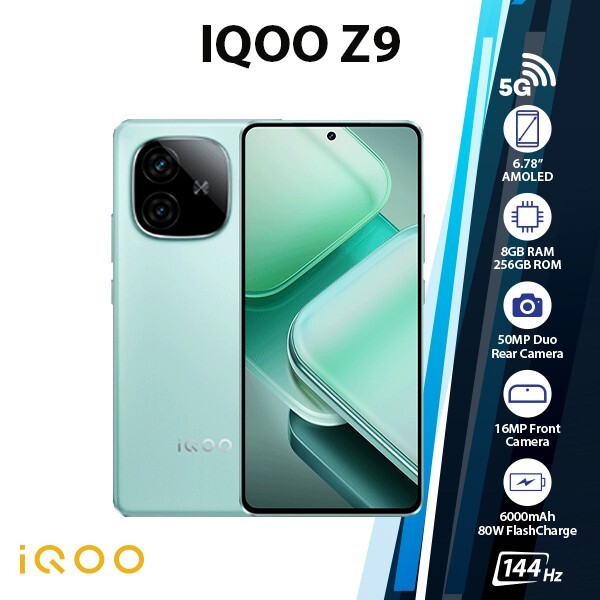 iQOO Z9 5G Android Cell Phone (8GB+256GB/Green/Dual SIM/Octa Core