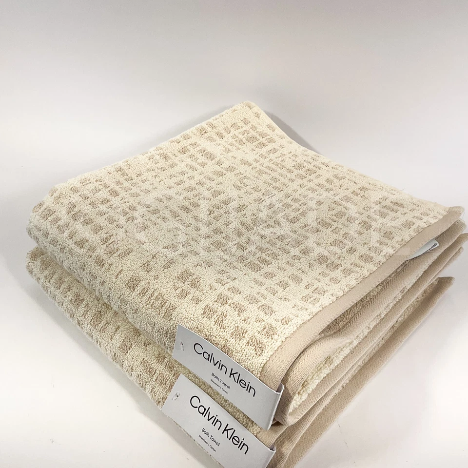 Juego de toallas de baño Calvin Klein 2 piezas beige 100 % algodón nuevo Foto 2 de 4