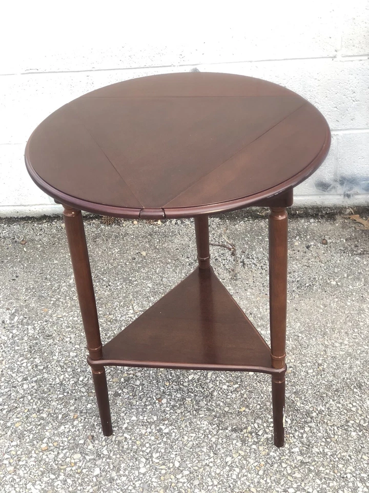 Vintage Bombay Company Triple Drop-Leaf Wooden Table Triangle or Round Display - Image 4 of 4