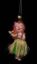 wm24 BLOWN GLASS HAWAIIAN HULA DANCER CHRISTMAS ORNAMENT HAWAII NWOT