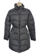 Womens Lands End Size Small Black Down Padded Zip Long Winter Puffer Coat Jacket