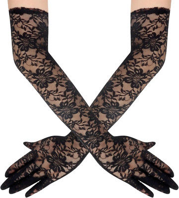 Lace Gloves for Women Long Lace Gloves Elbow Length Gloves Opera Gloves Black