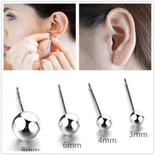 2/3/4/5/6mm 925 Sterling Silver Polish Round Ball Stud Earrings Post Black H8
