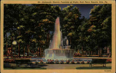 USA Vintage Postcard 1956 Electric Fountain ERIE PA East Perry Square Amerika AK